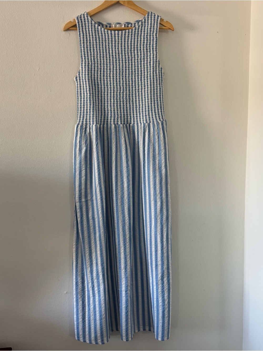 Caroline Constas Blue Stripe Smocked Maxi Dress Coastal Luxury Preppy Americana